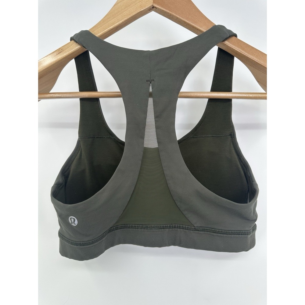 Lululemon Invigorate Bra Size 4 Army Green Mesh Racerback Sports Bra Padded - Picture 4 of 7